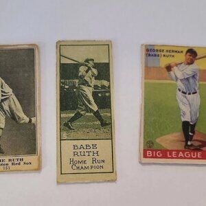 3x Babe Ruth 1916 M101-5 #151 + 1924 Willards Chocolate and 1933 Goudey #144 cus